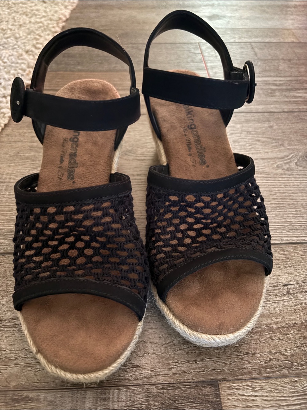 Walking Cradles Black Woven Espadrille Wedge Sandals